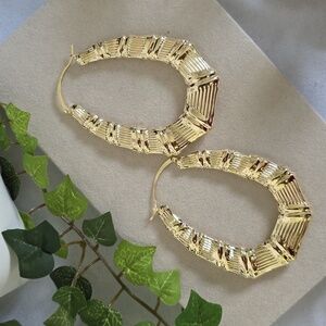 Statement Gold Filled Bamboo Doorknocker Oval Hoop Earrings